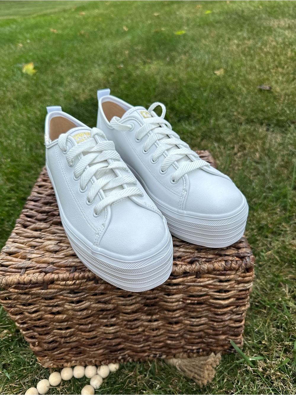 KEDS TRIPLE UP PLATFORM SNEAKERS white leather chunky 1.5 inch sole